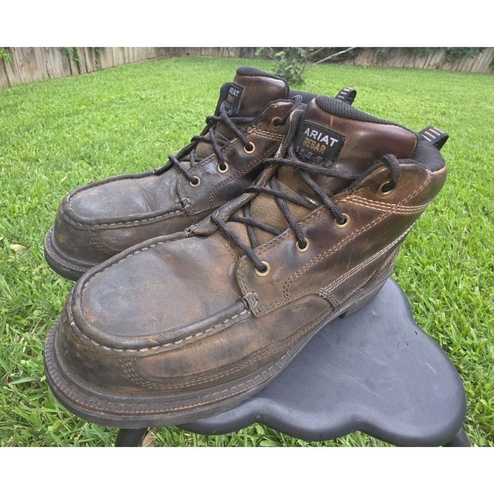 Ariat Rebar Wedge Brown Leather Composite Toe Work Boots Mens Moc Toe Laced
